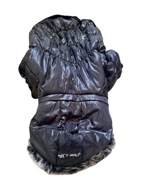 Pet Life Black Puffer Dog Coat with Faux Fur Trim